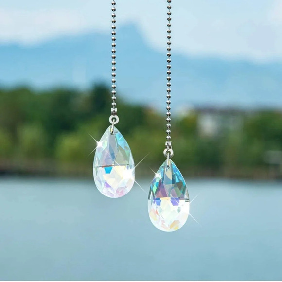 NWT 2 PCS Crystal AB Coating Ceiling Fan Pull Chain Extender Prisms Drop - Picture 5 of 7